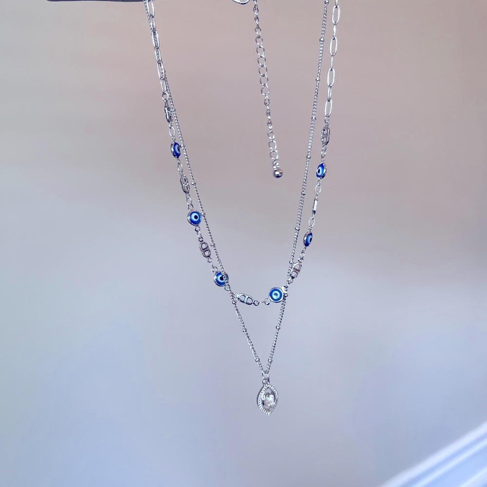 Urban Outfitters Blue and Silver Layered Necklace